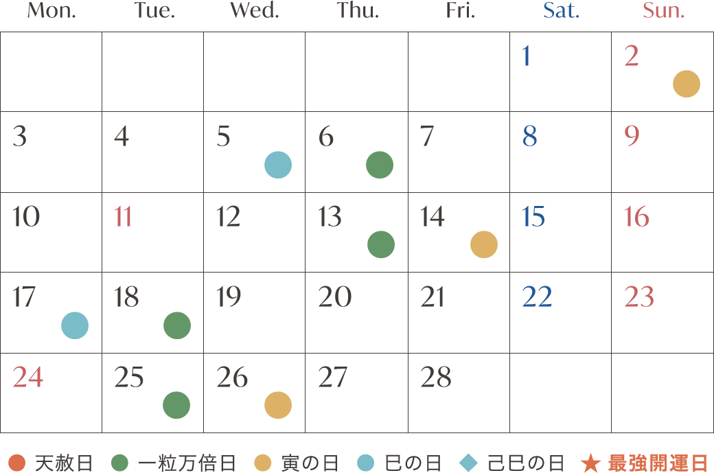 2月の開運日